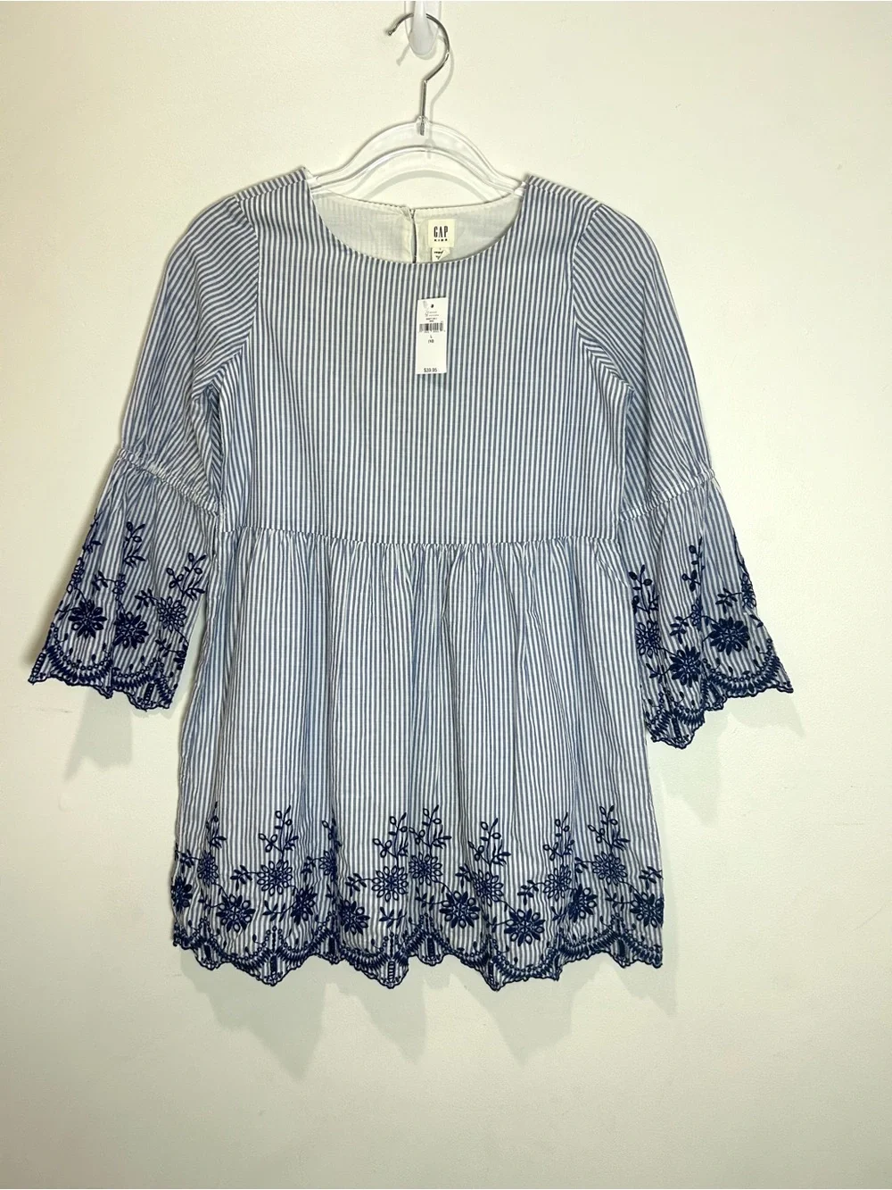 NEW Gap Kids Embroidered Dress Bell Sleeve Boho Cottagecore Size L (10) Stripes